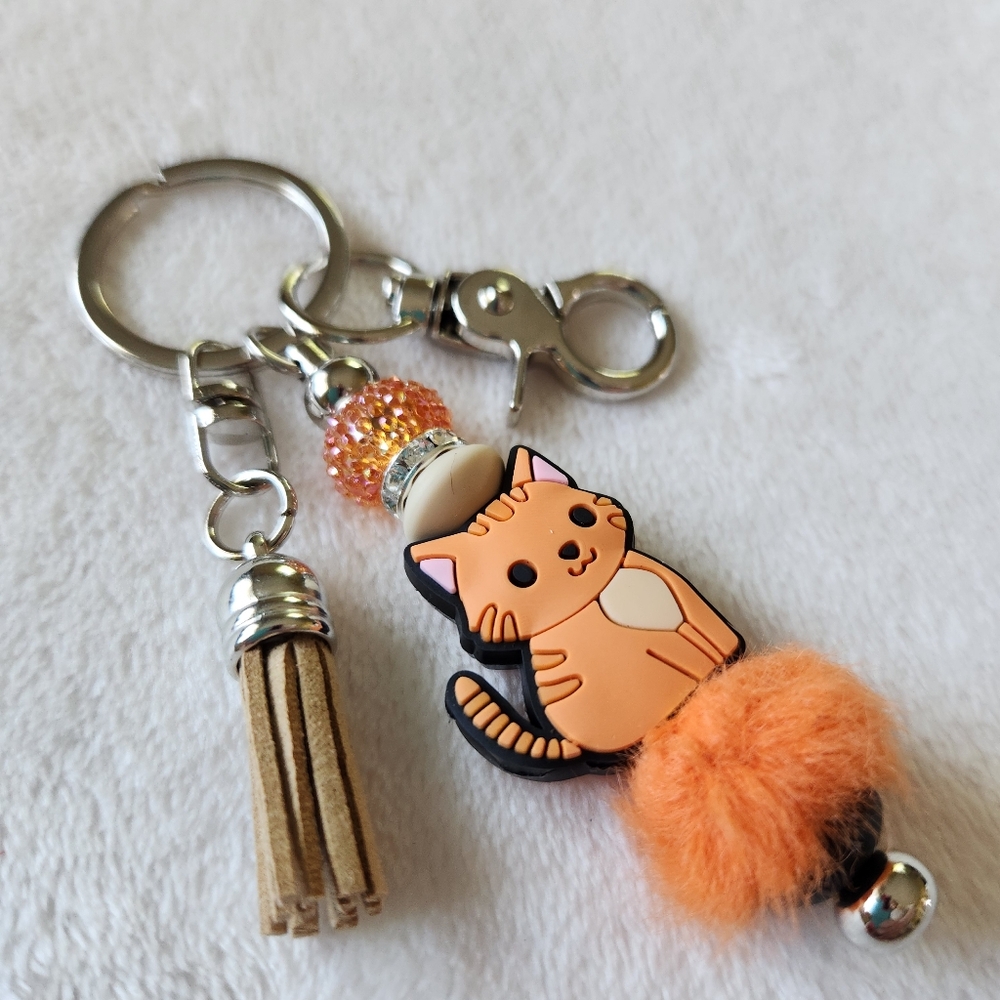 Orange Cat Keychain with Tassel - Picture 2 of 5
